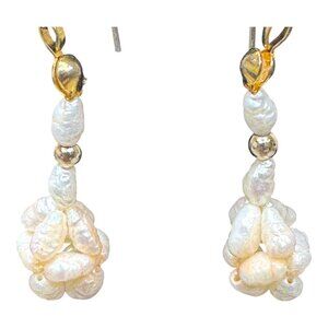 Vintage Handcrafted Dangle Earrings Cultured Freshwater Pearls & Gold Tone Beads